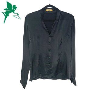 ANNABEL LEE SHANGHAI Mandarin Collar Silk Jade Button Down Top